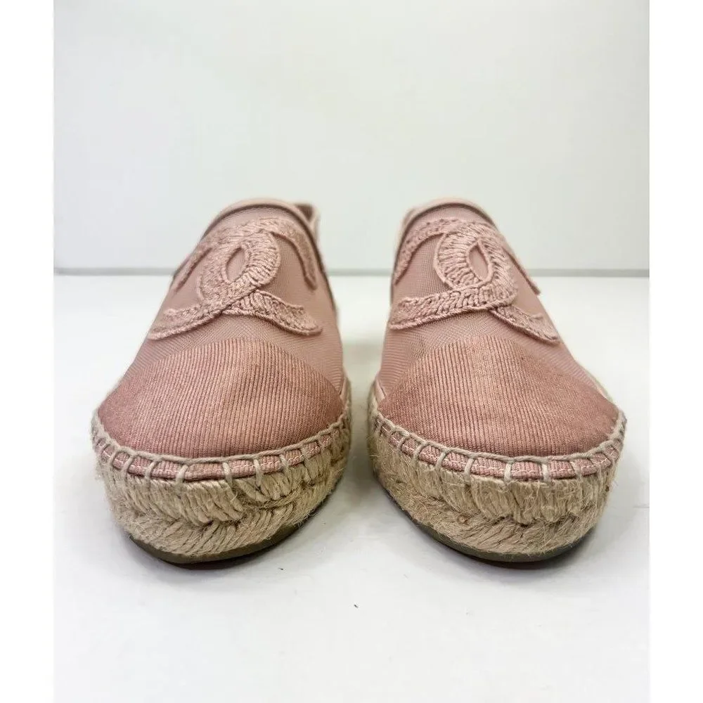 CHANEL Grosgrain Light Pink Mesh CC Logo Pink Cap Toe Flat Espadrilles Size EU37 - Picture 3 of 13
